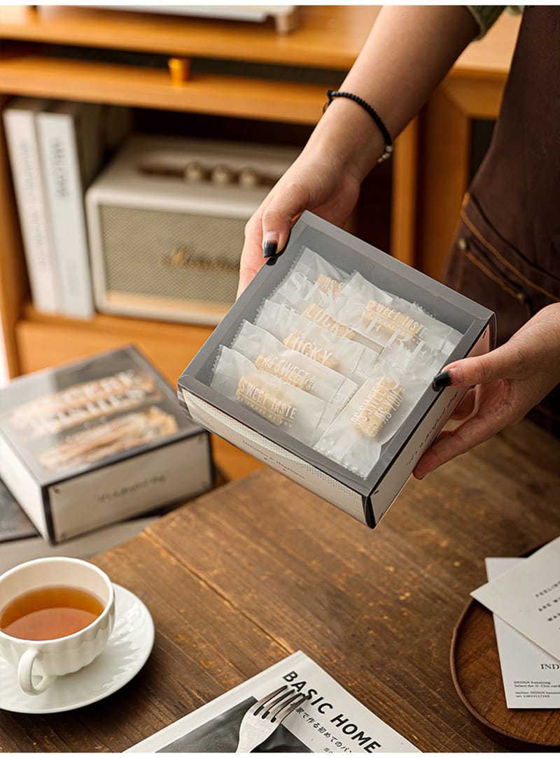 Cookie packaging box with clear sleeve candy